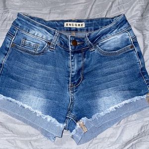 mid wash denim shorts
